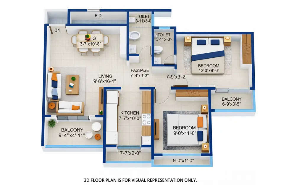Floor plan for 2 BHK