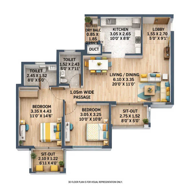 VTP Monarque Hinjewadi - Floor plan 2 BHK 861 Sq.ft
