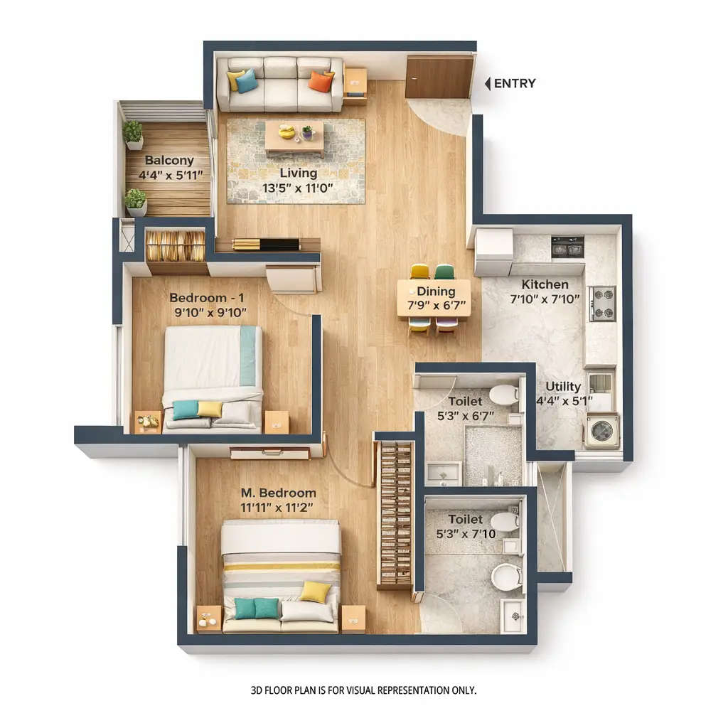 Embassy Verde Navarathna Agrahara - Floor plan 2 BHK 946 Sq.ft