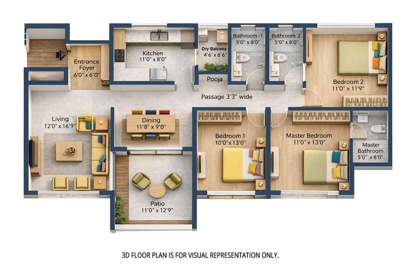 Peninsula Ashok Meadows Hinjewadi - Floor plan 3 BHK 1650 Sq.ft
