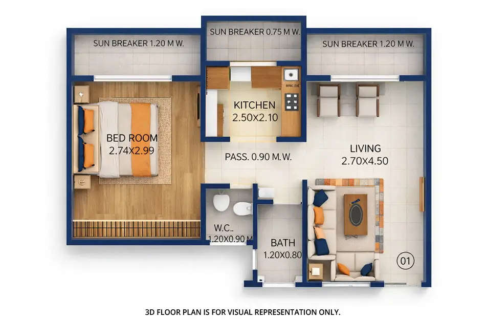 Orchid Square Ambernath - Floor plan 1 BHK 333 Sq.ft