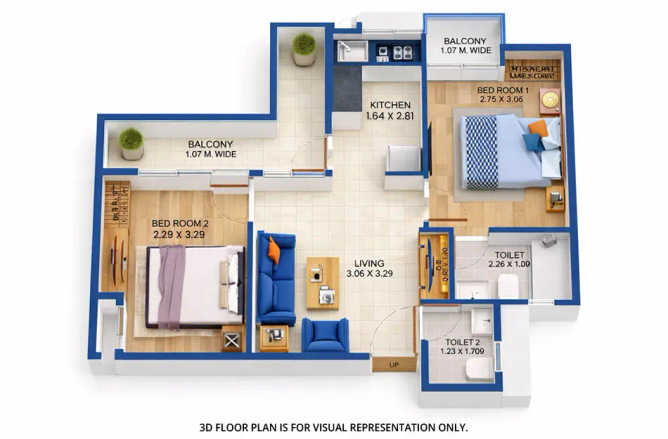 Sarvoday Square Ambernath - Floor plan 2 BHK 513 Sq.ft