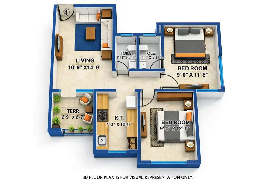 Tharwani Millennium City Badlapur - Floor plan 2 BHK 860 Sq.ft
