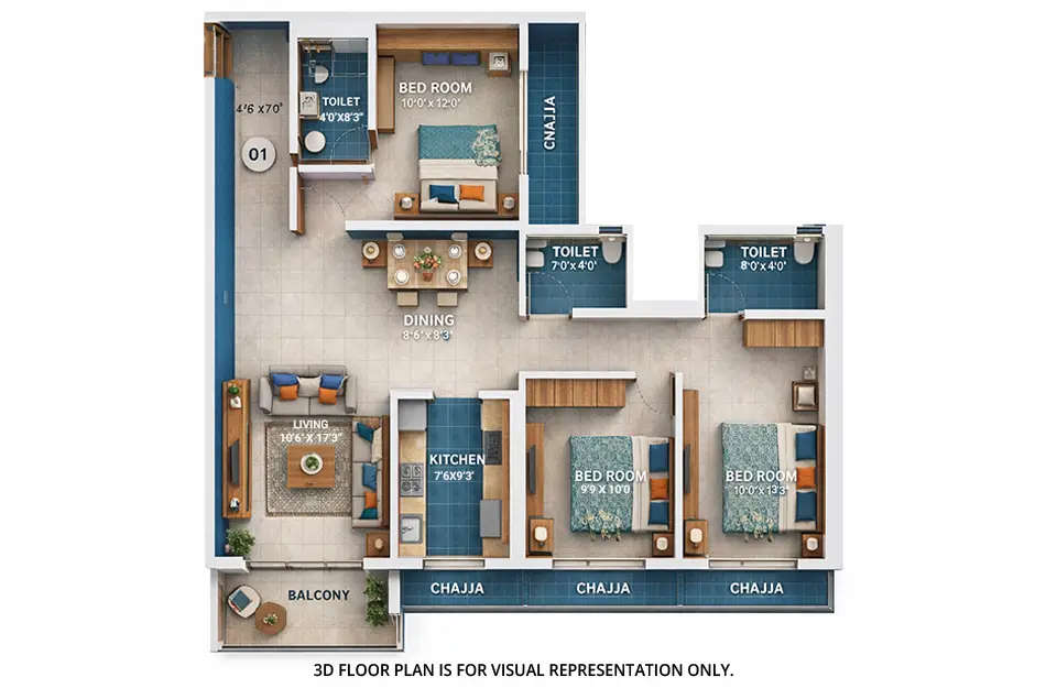 Gajra Bhoomi Serenity Kharghar - Floor plan 3 BHK 970 Sq.ft