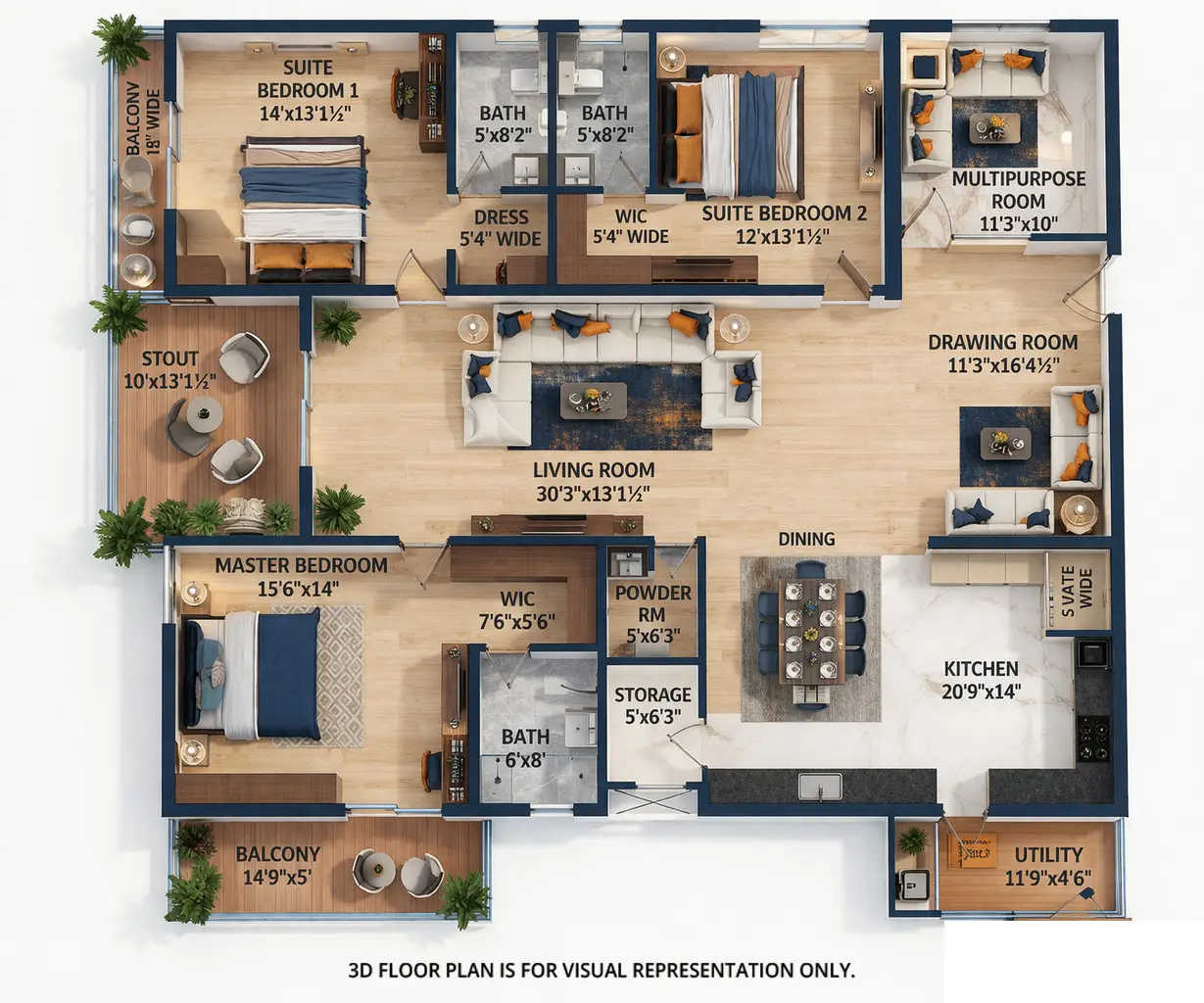 SRIAS IWA Khajaguda - Floor plan 3.5 BHK 3070 Sq.ft