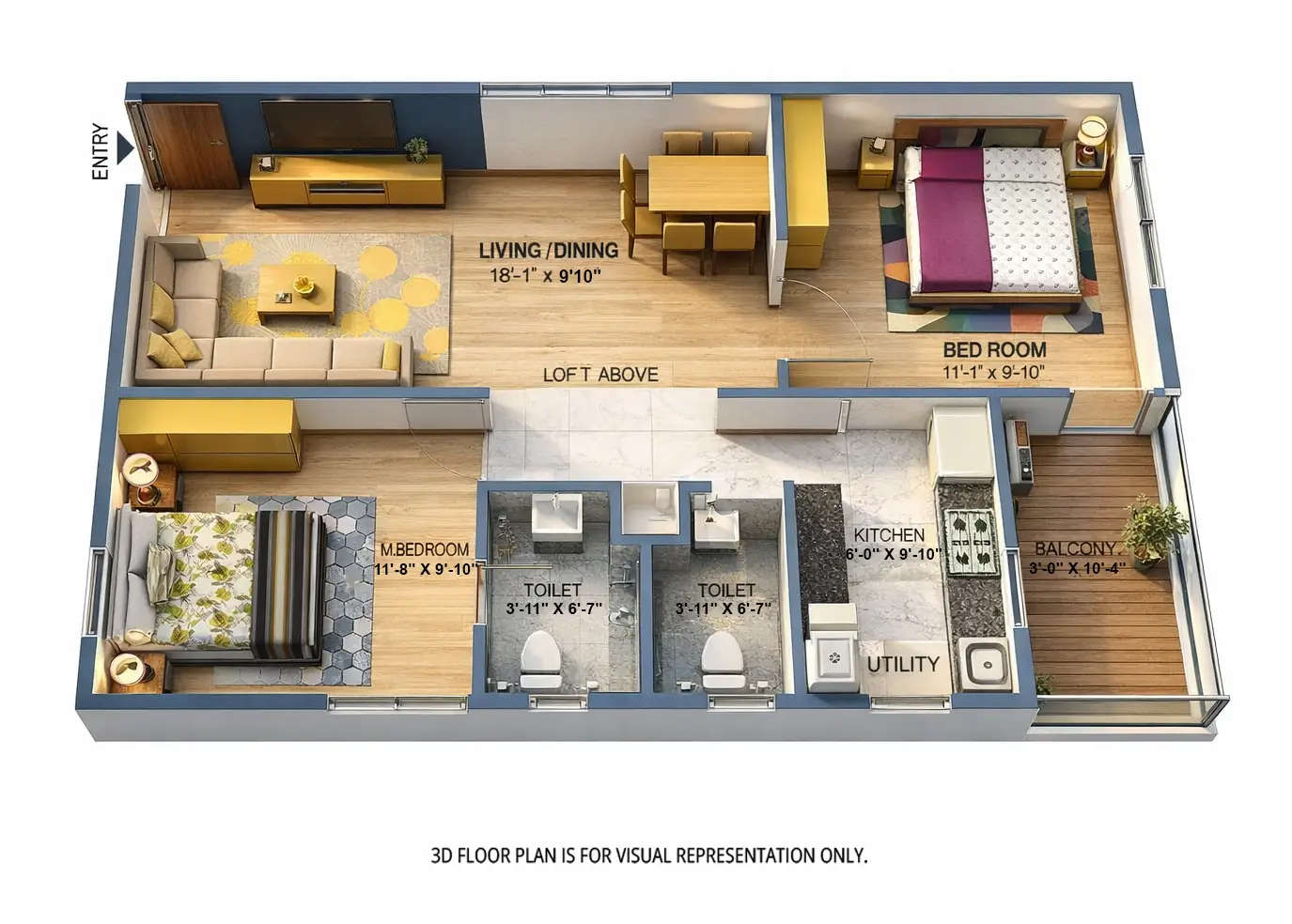Urbanrise Spring Is In The Air Miyapur - Floor plan 3 BHK 1039 Sq.ft