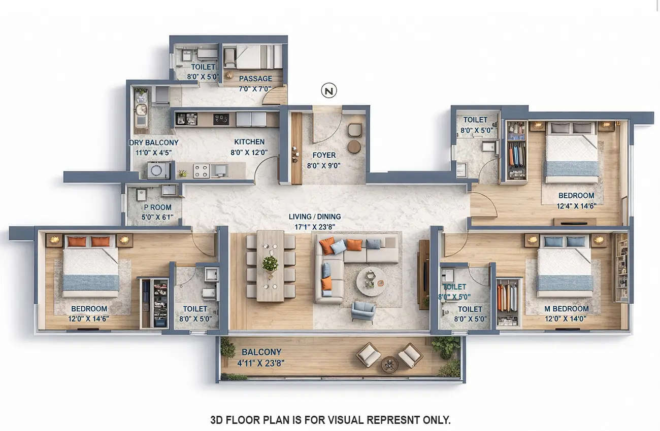 Prestige Jasdan Classic Mahalaxmi - Floor plan 3 BHK 1740 Sq.ft