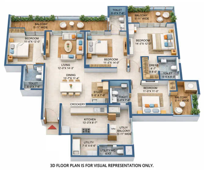 M3M Golf Hills Sector 79 Gurgaon - Floor plan 4 BHK 2630 Sq.ft