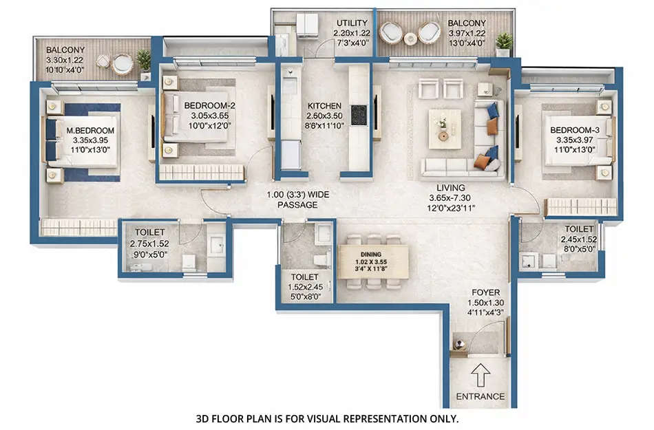 L & T Crestoria Estate Panvel - Floor plan 3 BHK 1240 Sq.ft
