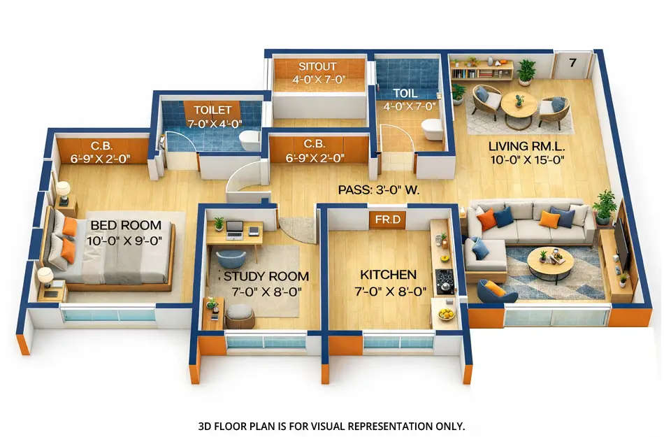 Metropolis Aquaris Ghodbunder Road - Floor plan 2 BHK 489 Sq.ft