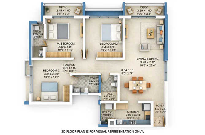 Godrej Hill Vista Panvel - Floor plan 3 BHK 1064 Sq.ft