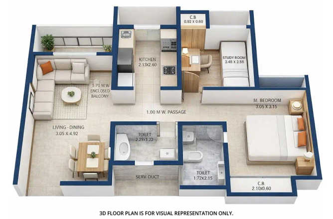 Vihang Metro Hive Ghodbunder Road - Floor plan 2 BHK 548 Sq.ft