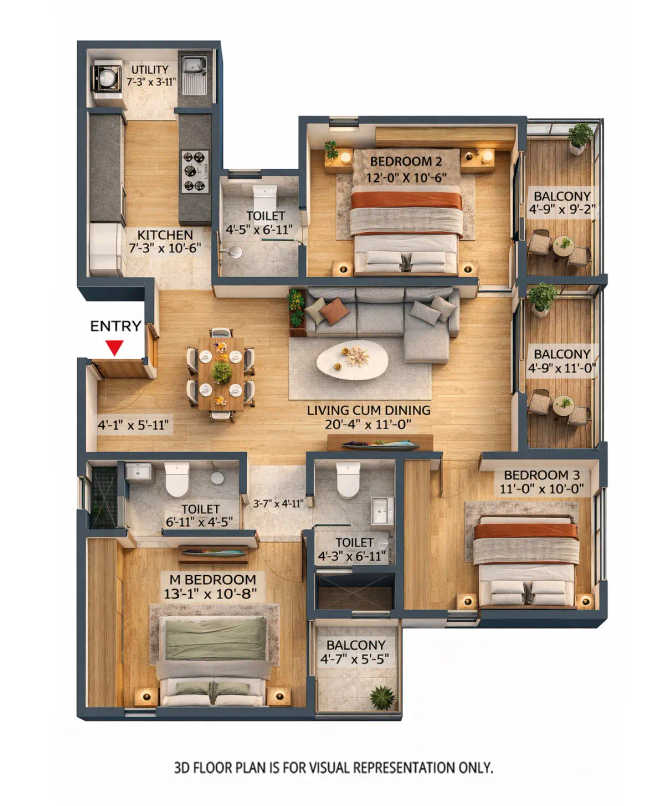 Sowparnika Rhythm of Rain Whitefield - Floor plan 3 BHK 1582 Sq.ft