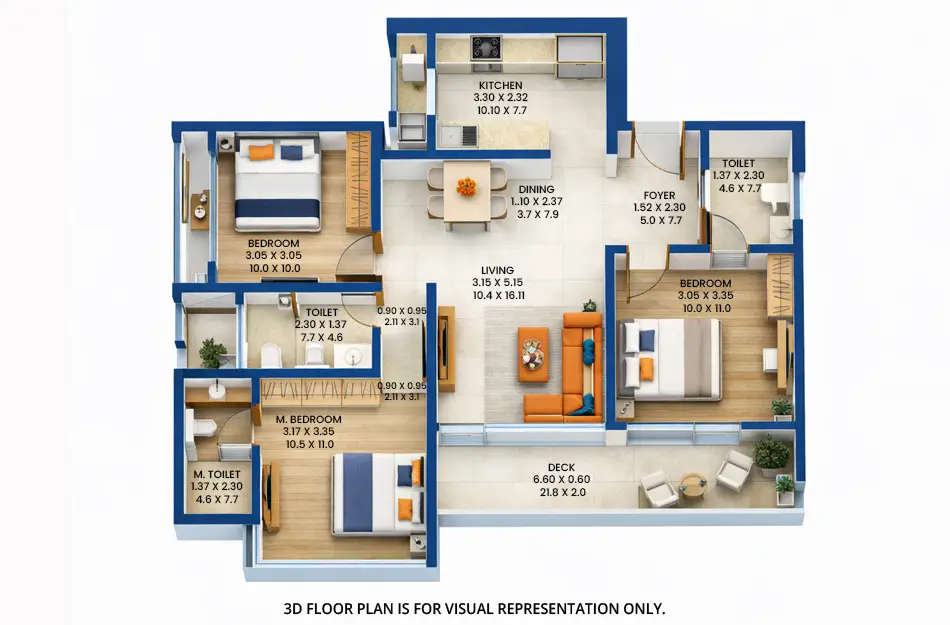 Godrej The Last Gem Ghodbunder Road - Floor plan 3 BHK 772 Sq.ft