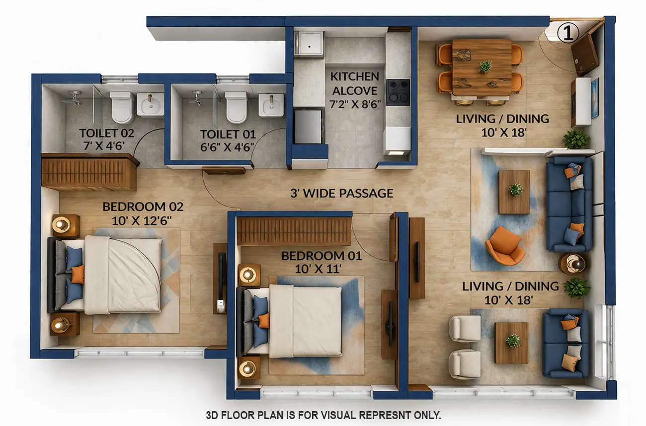 Ashford Edge Nahur - Floor plan 2 BHK 602 Sq.ft