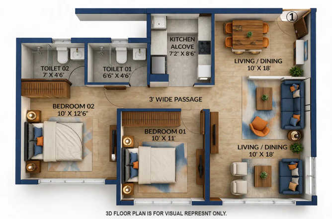 Ashford Edge Nahur - Floor plan 2 BHK 602 Sq.ft
