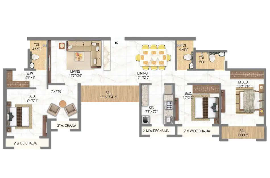 Today Cloud City Kharghar - Floor plan 3 BHK 915 Sq.ft