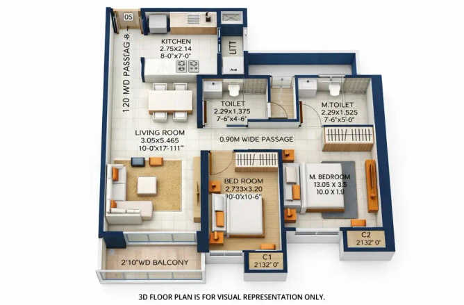 Rustomjee Urbania Majiwada - Floor plan 2 BHK 682 Sq.ft