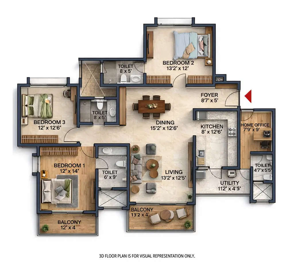 Prestige Southern Star Akshaya Nagar - Floor plan 3 BHK 2093 Sq.ft