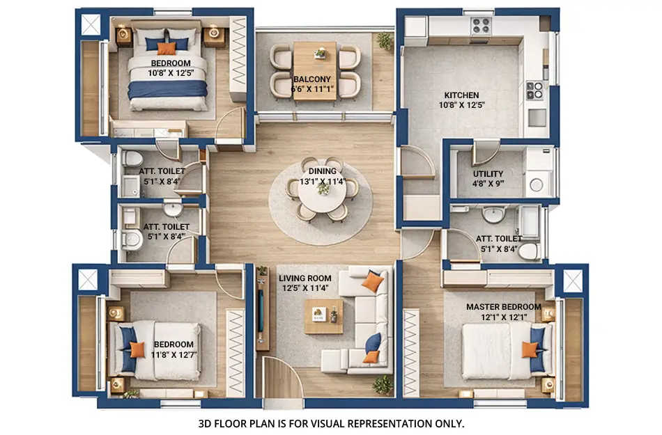 Hillcrest by Pacifica Nanakaramguda - Floor plan 3 BHK 1127 Sq.ft