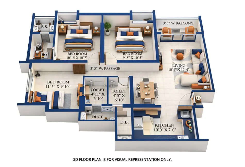Paranjape Opulus Pokhran Road 2 - Floor plan 3 BHK 856 Sq.ft