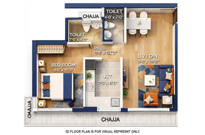 Ruparel Pristine Ghatkopar - Floor plan 1 BHK 438 Sq.ft