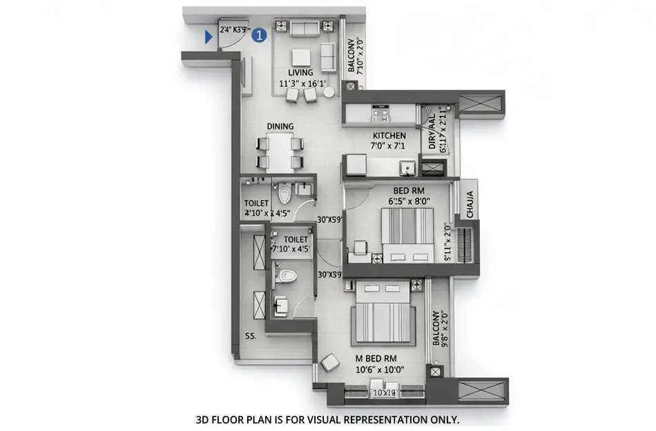 Shapoorji Pallonji Orion Northern Lights Pokhran Road 2 - Floor plan 2 BHK 543 Sq.ft