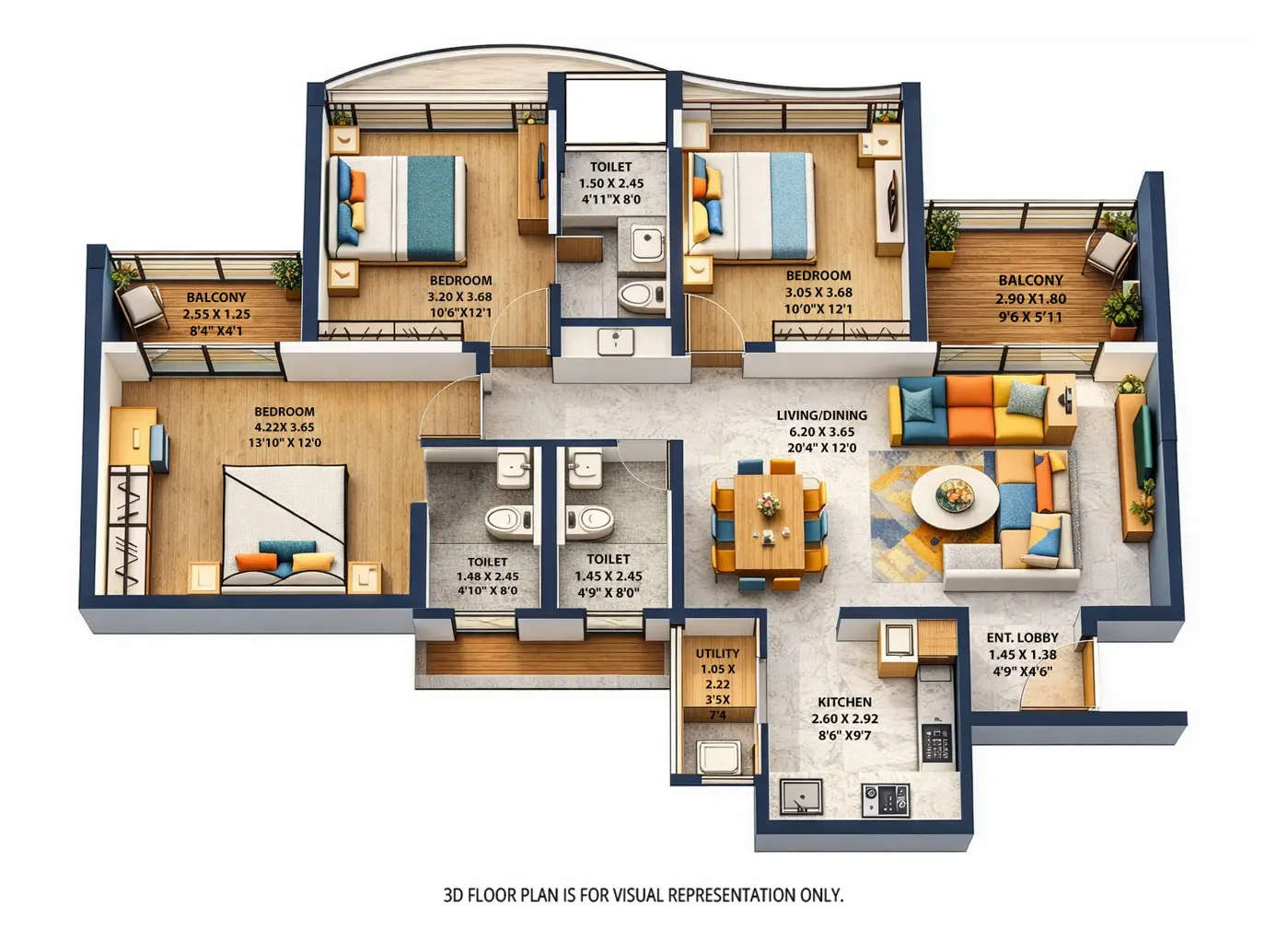 VTP Altamira Kharadi - Floor plan 3 BHK 1106 Sq.ft