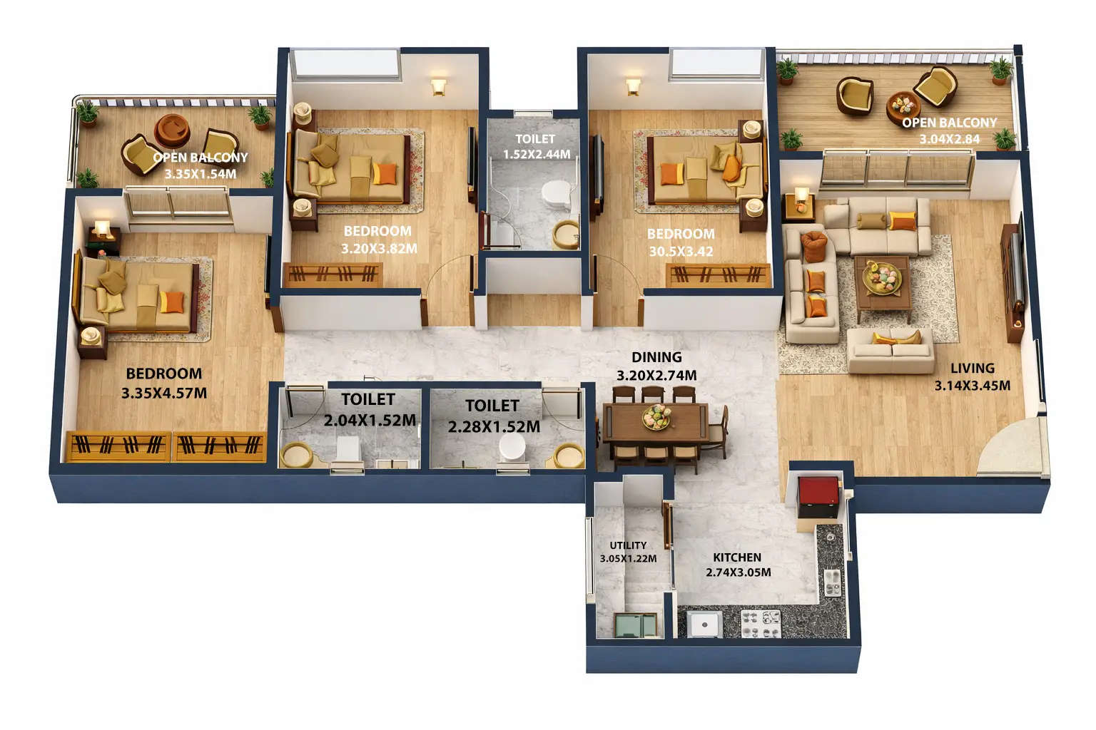 Nyati Evolve Hadapsar - Floor plan 3 BHK 1077 Sq.ft