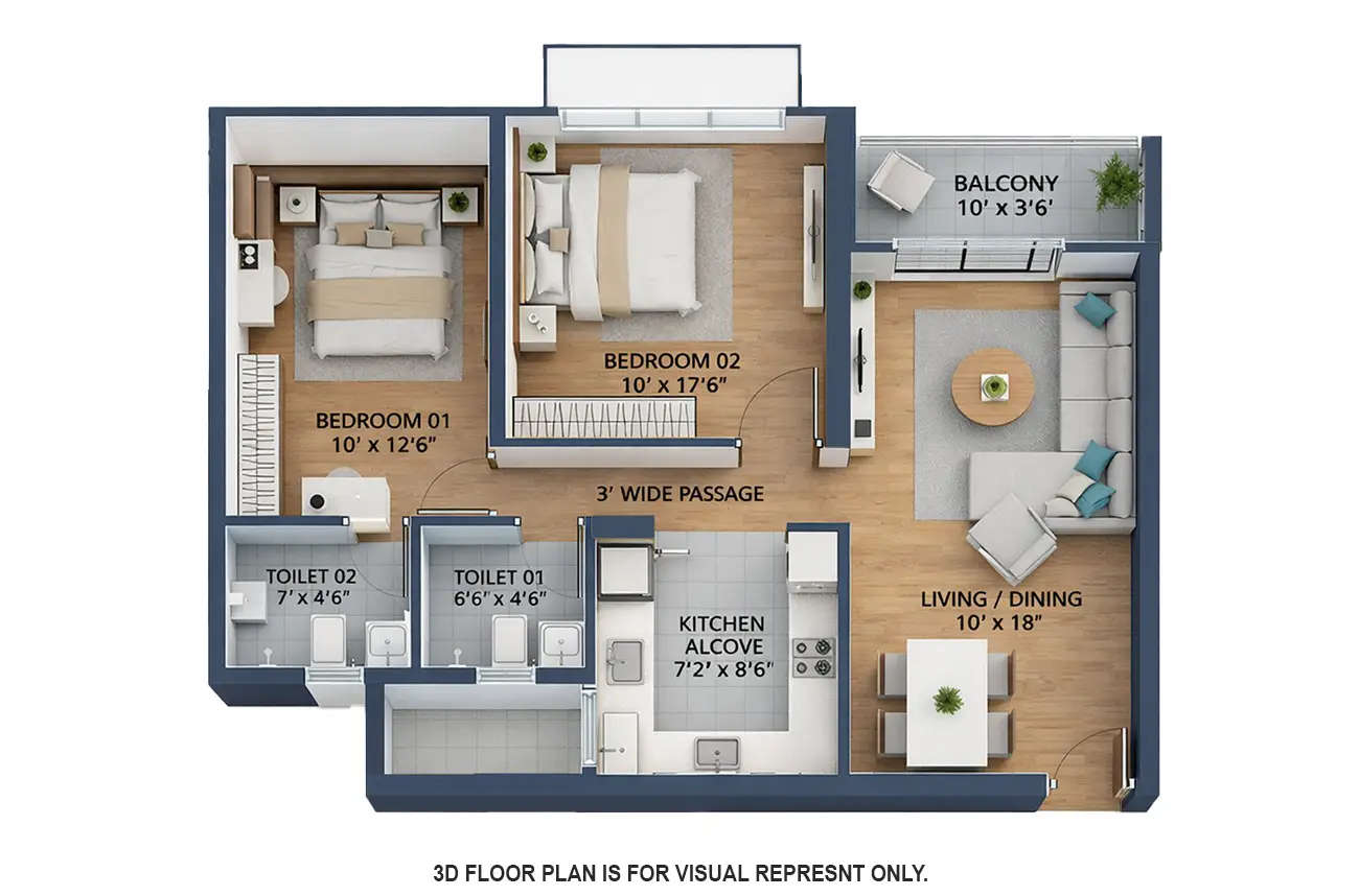 Ashford Be Regal Nahur - Floor plan 2 BHK 601 Sq.ft
