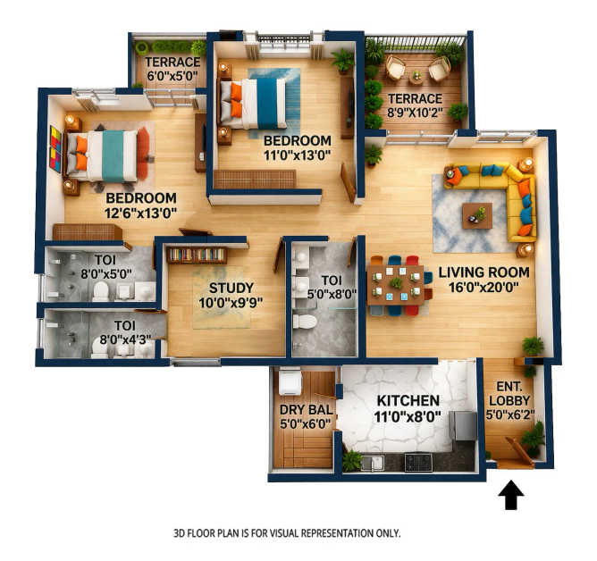 Pride Valencia Baner - Floor plan 2.5 BHK 1600 Sq.ft