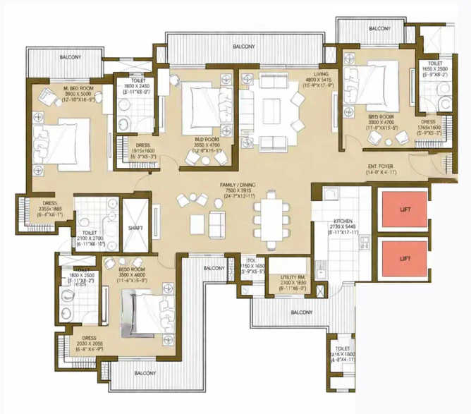 ATS Picturesque Reprieves Sector 152 - Floor plan 4 BHK 3200 Sq.ft