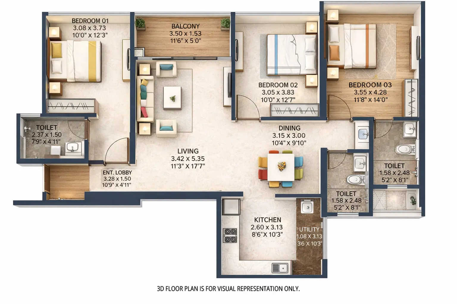 Merlin Ventana Baner - Floor plan 3 BHK 1165 Sq.ft