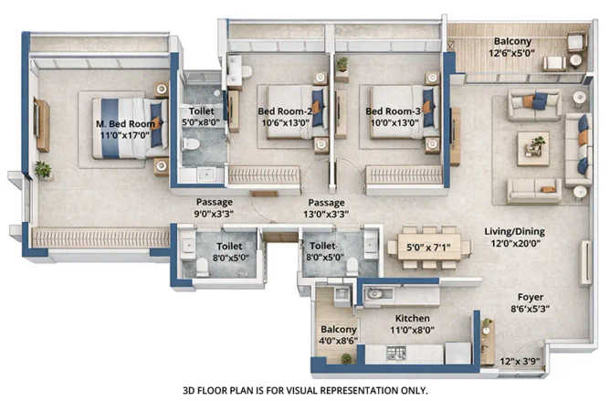 Godrej Eternal Palms Sanpada - Floor plan 3 BHK 1200 Sq.ft