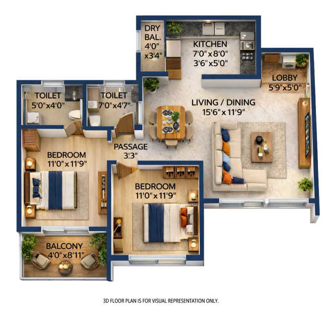 VTP Earth One Mahalunge - Floor plan 2 BHK 776 Sq.ft