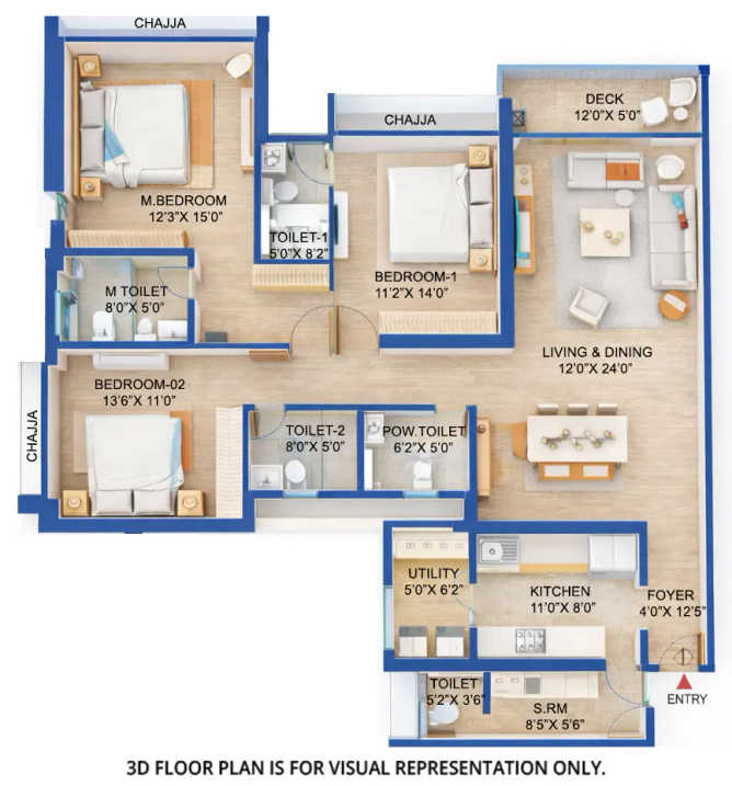 Godrej Reserve Kandivali - Floor plan 3 BHK 1450 Sq.ft