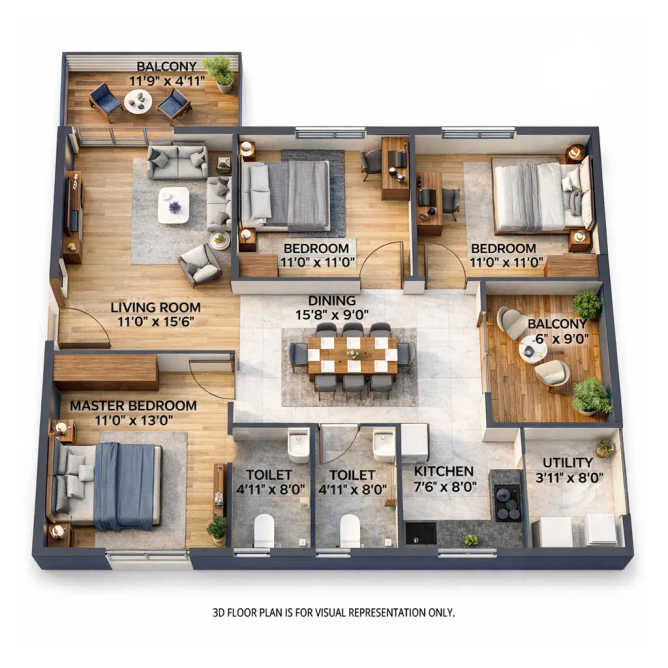 Abhee Pride Iggaluru - Floor plan 3 BHK 1410 Sq.ft