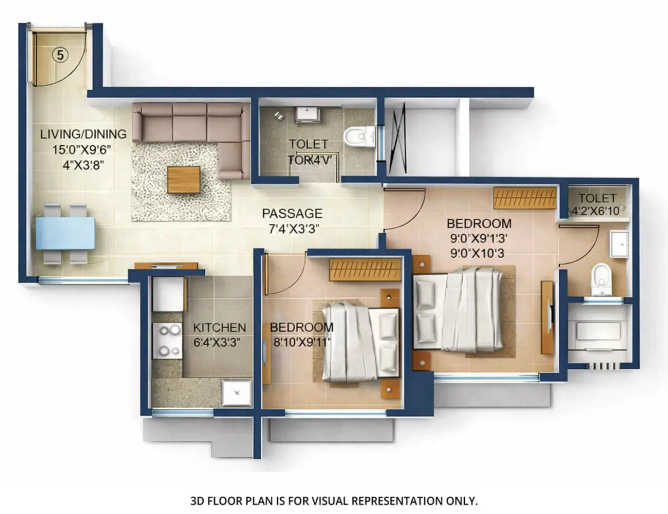 Runwal Avenue Kanjurmarg - Floor plan 1.5 BHK 454 Sq.ft
