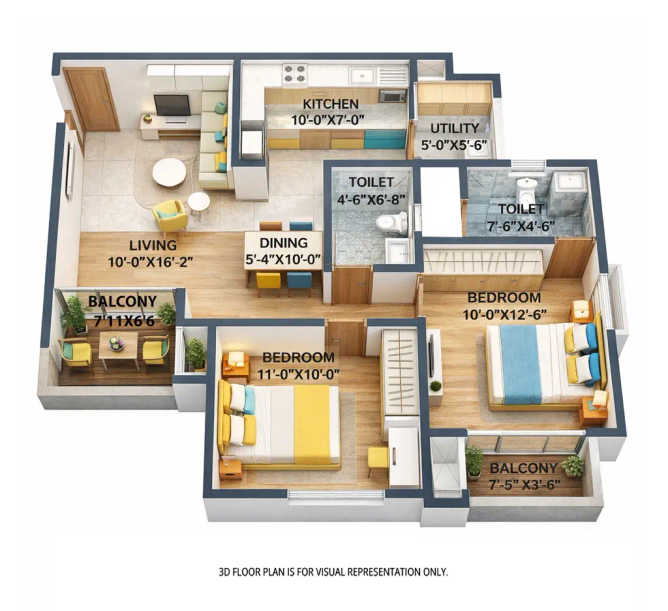 Ajmera Lugaano Yelahanka - Floor plan 2 BHK 940 Sq.ft