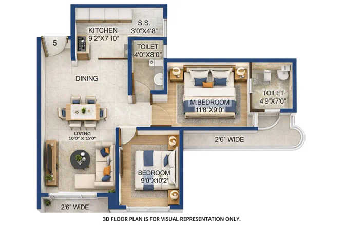 Dream Meadows Rohinjan - Floor plan 2 BHK 634 Sq.ft