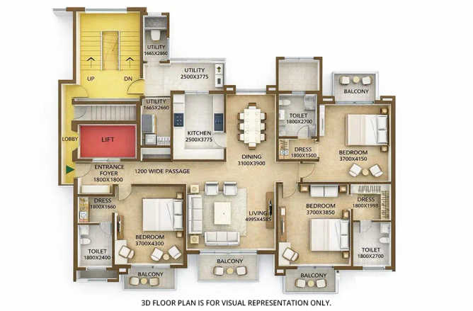 Ats Le Grandiose Sector 150 - Floor plan 3 BHK 1492 Sq.ft