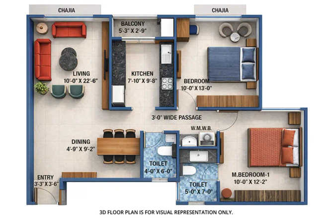 Arihant Advika Vashi - Floor plan 2 BHK 769 Sq.ft