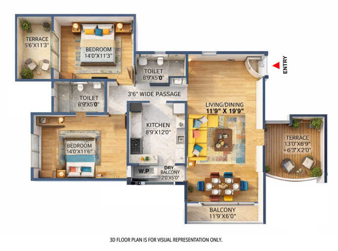 Pride Aloma County Baner - Floor plan 2 BHK 1309 Sq.ft