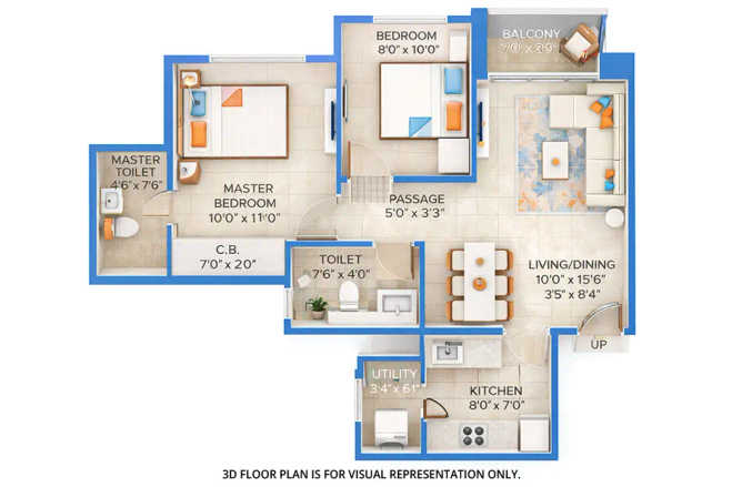 Hiranandani Golden Willows Panvel - Floor plan 2 BHK 780 Sq.ft