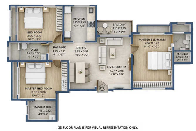 Shapoorji Pallonji Heartland Mulund - Floor plan 3 BHK 910 Sq.ft