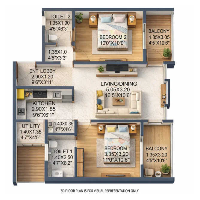 Rohan Abhilasha Wagholi - Floor plan 2 BHK 688 Sq.ft