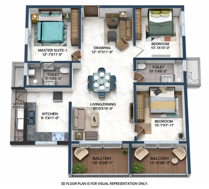 Candeur Crescent Lingampally - Floor plan 3 BHK 1652 Sq.ft