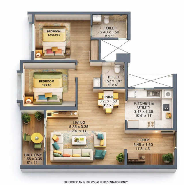Majestique Prime West Balewadi - Floor plan 2 BHK 875 Sq.ft