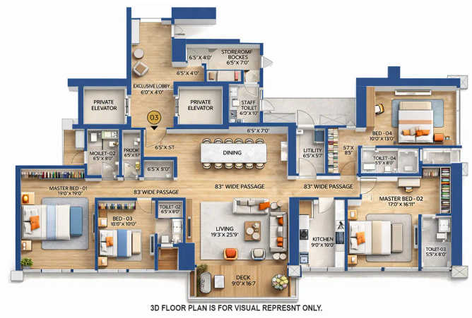 Runwal Raaya Worli - Floor plan 4 BHK 2208 Sq.ft