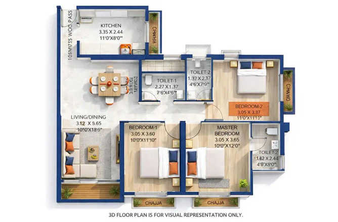 Wadhwa Wise City Panvel - Floor plan 2.5 BHK 907 Sq.ft